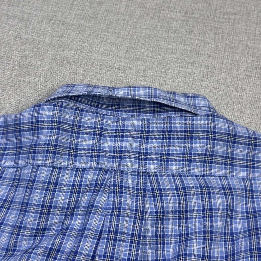 Ralph Lauren Slim Fit Button-Down Shirt Mens 2XL Blue Plaid Cotton Long Sleeve
